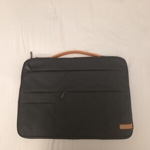 Black Laptop Bag with Brown Handle And Pockets